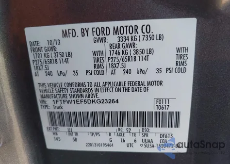 2013 Ford F-150 Fx4 z USA, uszkodzony, nr VIN 1FTFW1EF5DKG23264